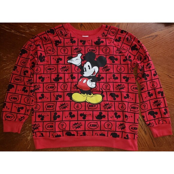 Disney Sweaters - Disney Sweater Womens Junior L 11/13 Red Mickey Mouse All Over Print Sweatshirt